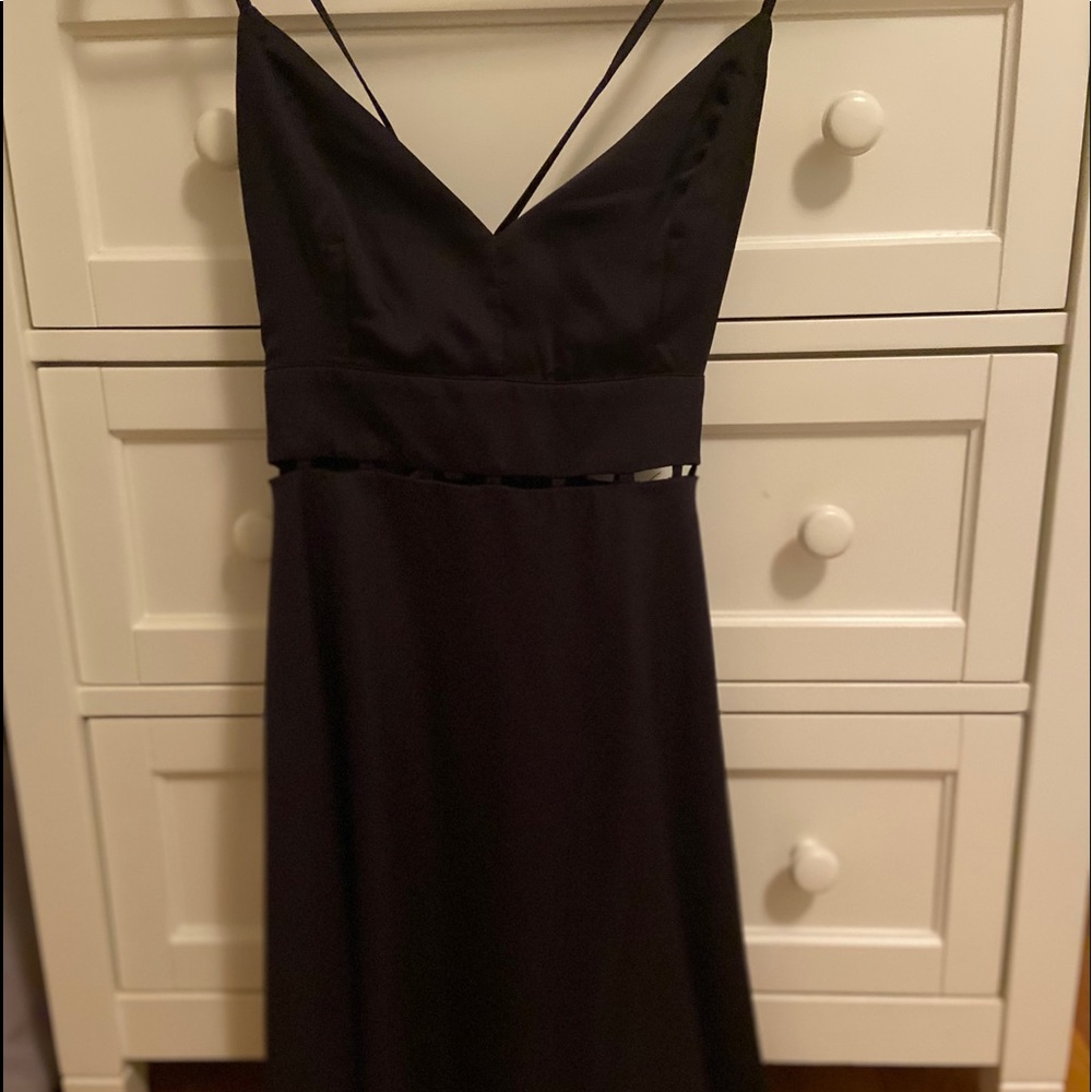 Wild Honey Black Silky Mini Cross-Back Tie Dress